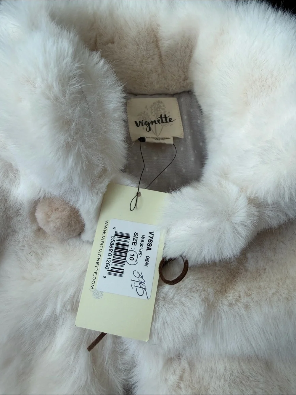 Girls Cream Faux Fur Cape with Pom Tie